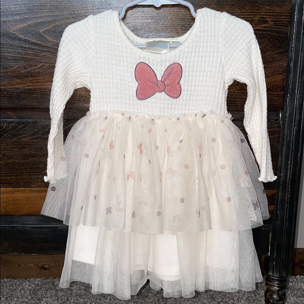 Disney Junior Minnie Cream and Pink Bow Tulle Dress